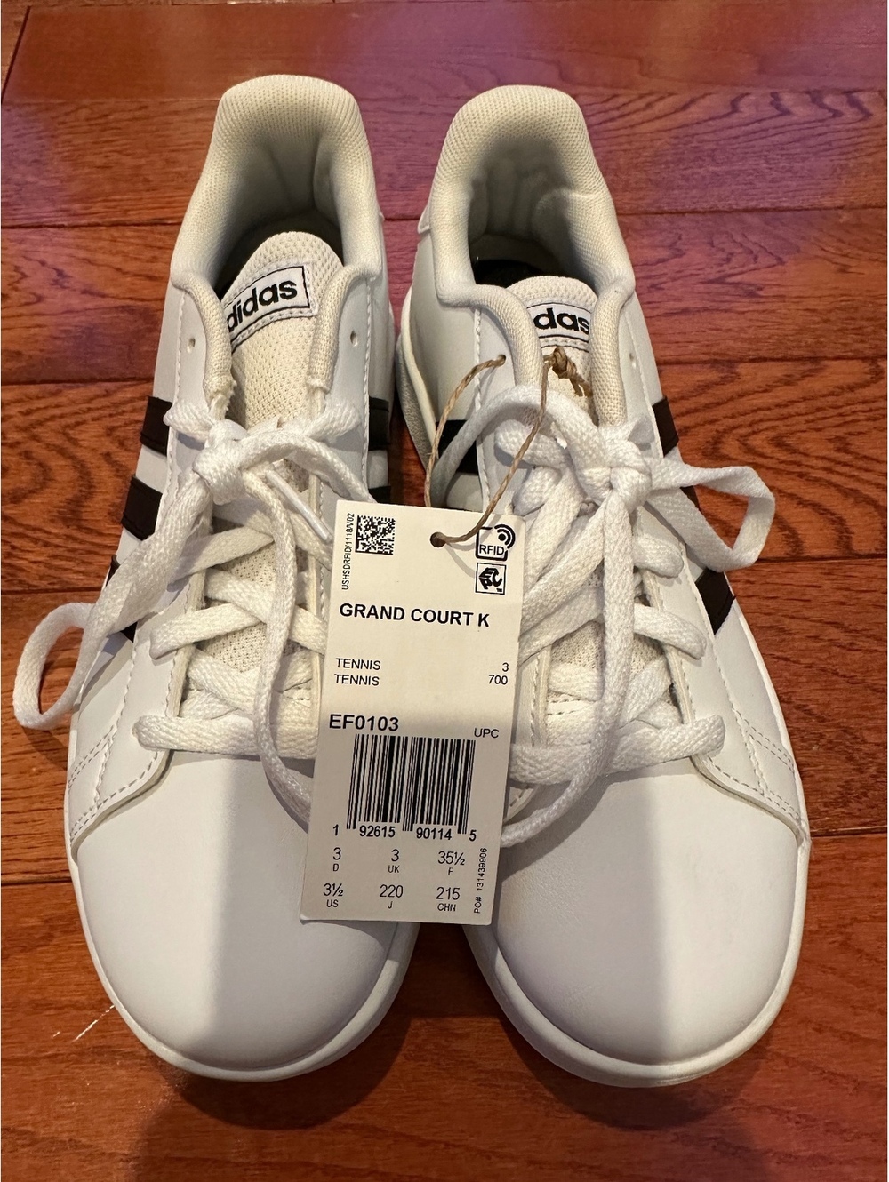 Adidas Grand Court K Kids 3.5 White Black EF0103 NWT